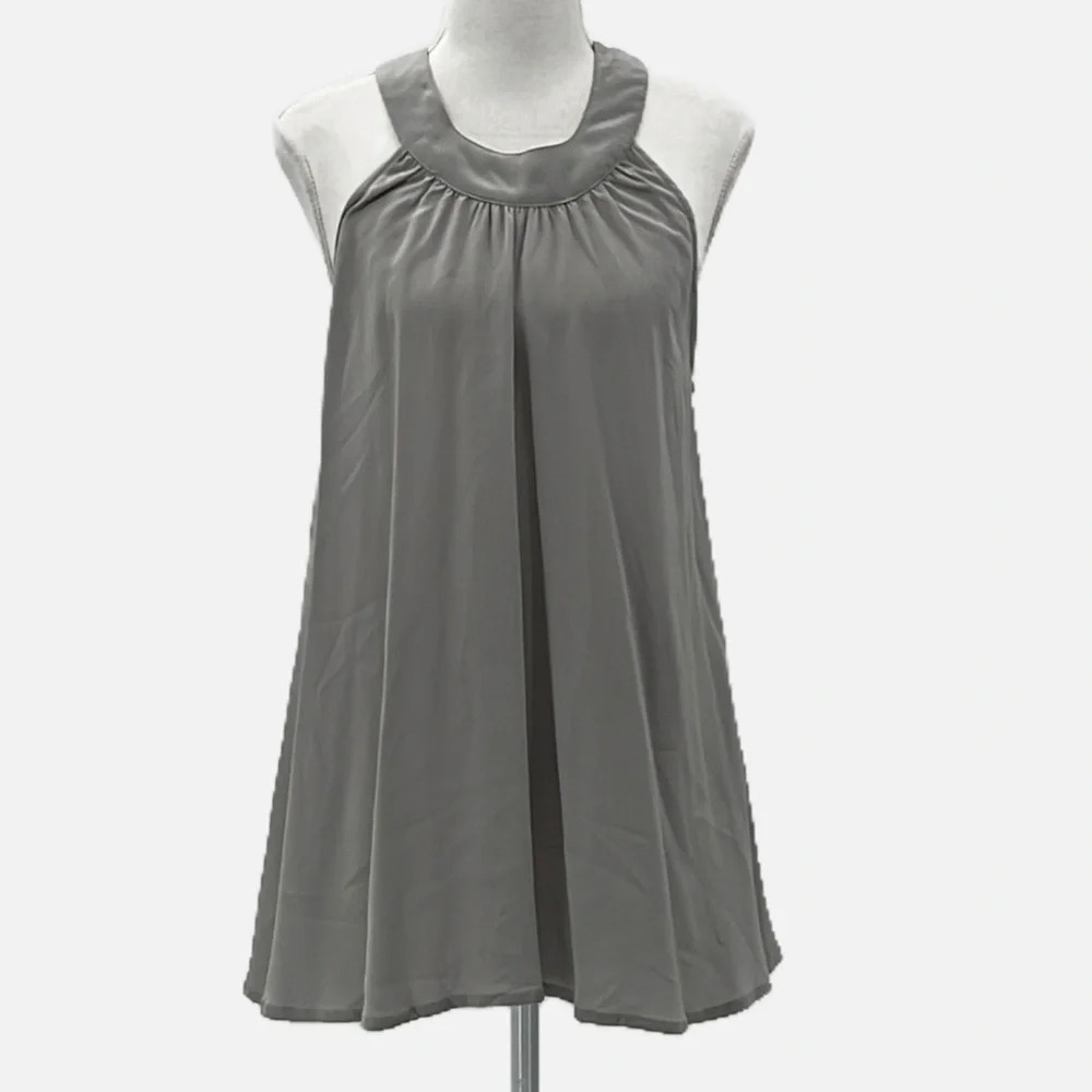 Sarah Stewart Silk Halter Neckline Tunic Length Blouse in Pearl Gray - Medium